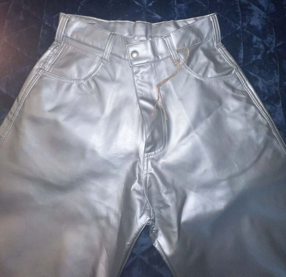 Y2K vibe Vintage Red Balls On Fire Metallic Silver High-Waisted Pants